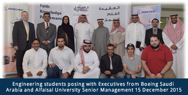 Figure 5. Engineering students posing with Executives from Boeing Saudi Arabia and Alfaisal University Senior Management 15 December 2015